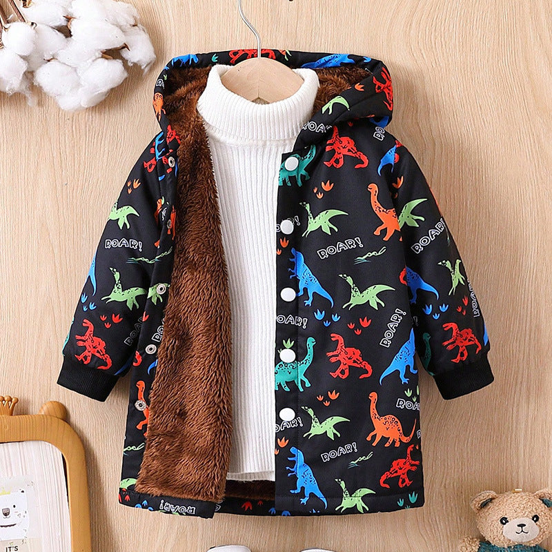 Abrigo infantil suave de polar con divertido diseño de dinosaurio para usar en capas durante días frescos