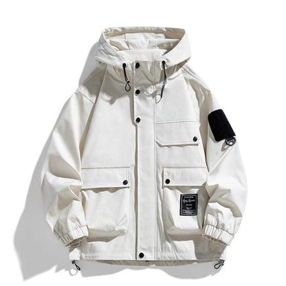 Chaqueta Casual para Hombre blanca con capucha, botones frontales y bolsillos con solapa, estilo moderno y funcional