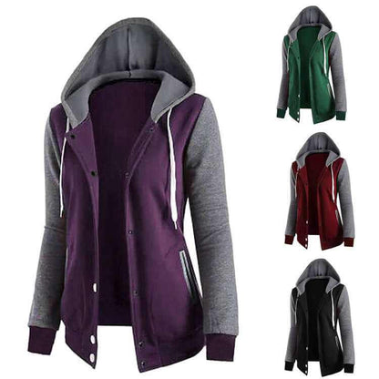 Chaqueta de Algodón con capucha para mujer en varios colores con mangas grises y cierre frontal con botones
