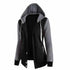 Chaqueta de Algodón para mujer con capucha negra y gris, mangas largas y cierre frontal de botones.