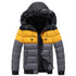 Chaqueta de Invierno acolchada para hombre en gris y amarillo con capucha y borde de piel sintética negra