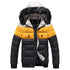 Chaqueta de Invierno acolchada para hombre en colores negro, amarillo y gris con capucha y borde de peluche negro