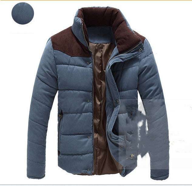 Chaqueta Parka Cortavientos azul marino para hombre con cuello alto marrón y diseño acolchado en poliéster