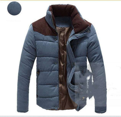 Chaqueta Parka Cortavientos azul marino para hombre con cuello alto marrón y diseño acolchado en poliéster