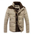 Chaqueta Parka Cortavientos beige para hombre con detalles marrones, acolchada y cierre con botones y cremallera